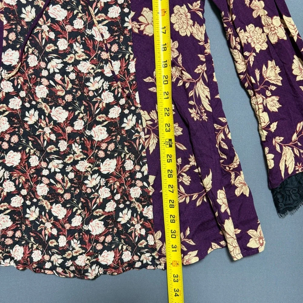 Free People Odette Floral Lace Tunic Top Medium Espresso Purple Boho Bell Sleeve